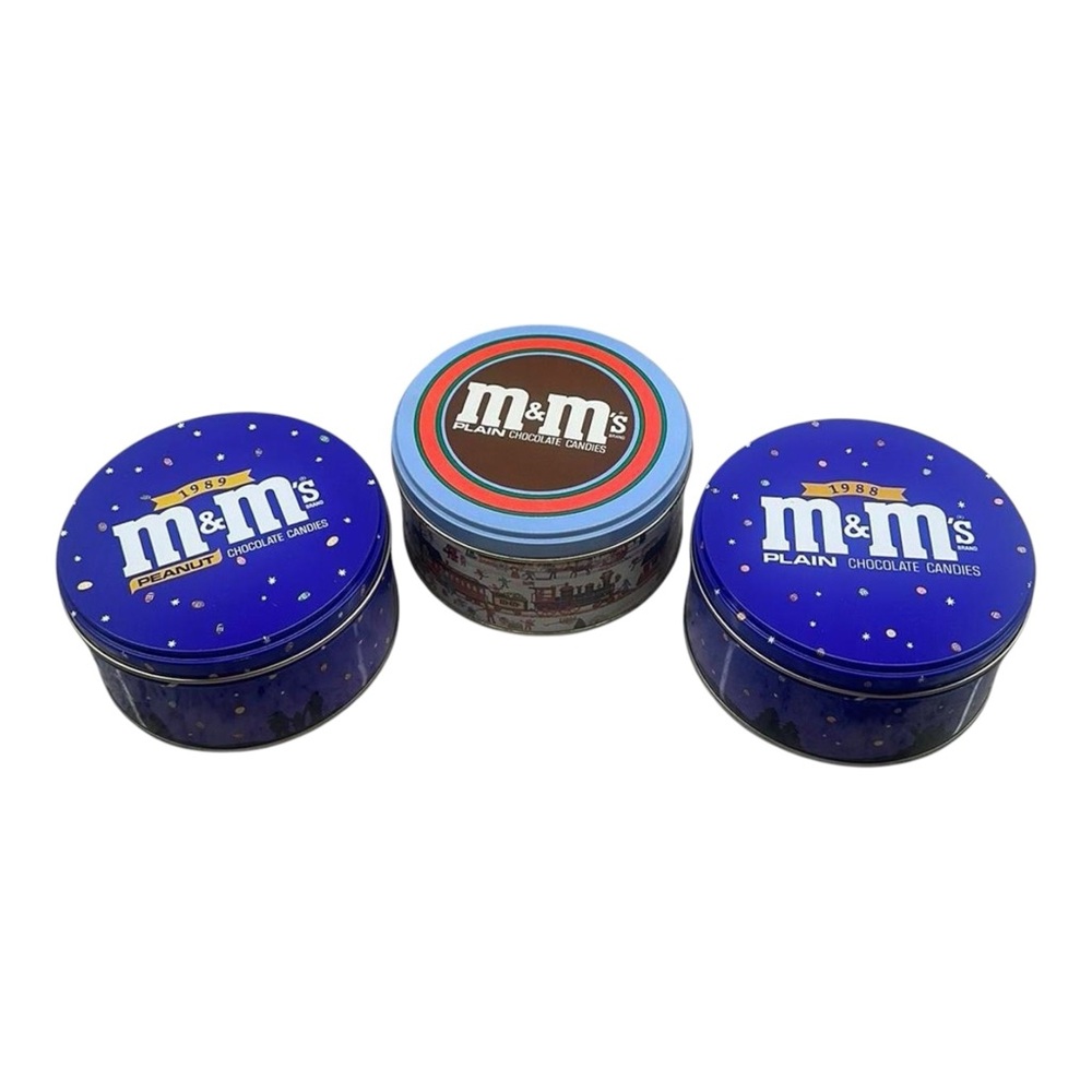 VINTAGE Mars M&M Plain Holiday Christmas Train Tin & 1988/89 Cannisters set of 3